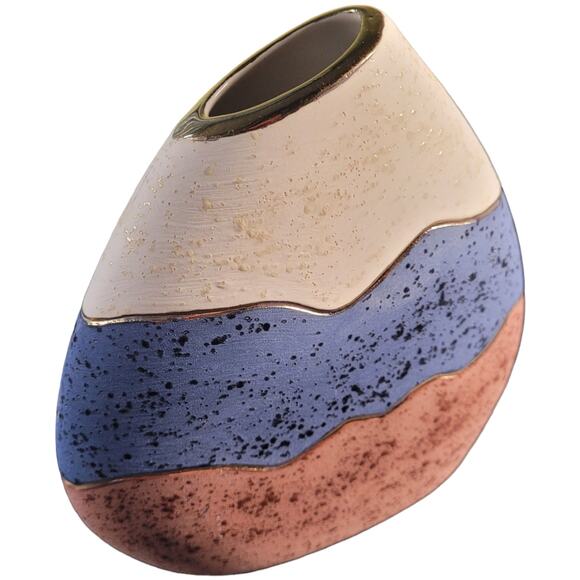 VINTAGE 1990s SIGNED Craig Nowell 22K gold inlay Southwestern pottery vase 6" - Picture 1 of 8